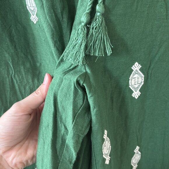 HOUSE OF HARLOW 1960 Embroidered Green Patterned Wide Leg Pants size Large - Picture 3 of 9